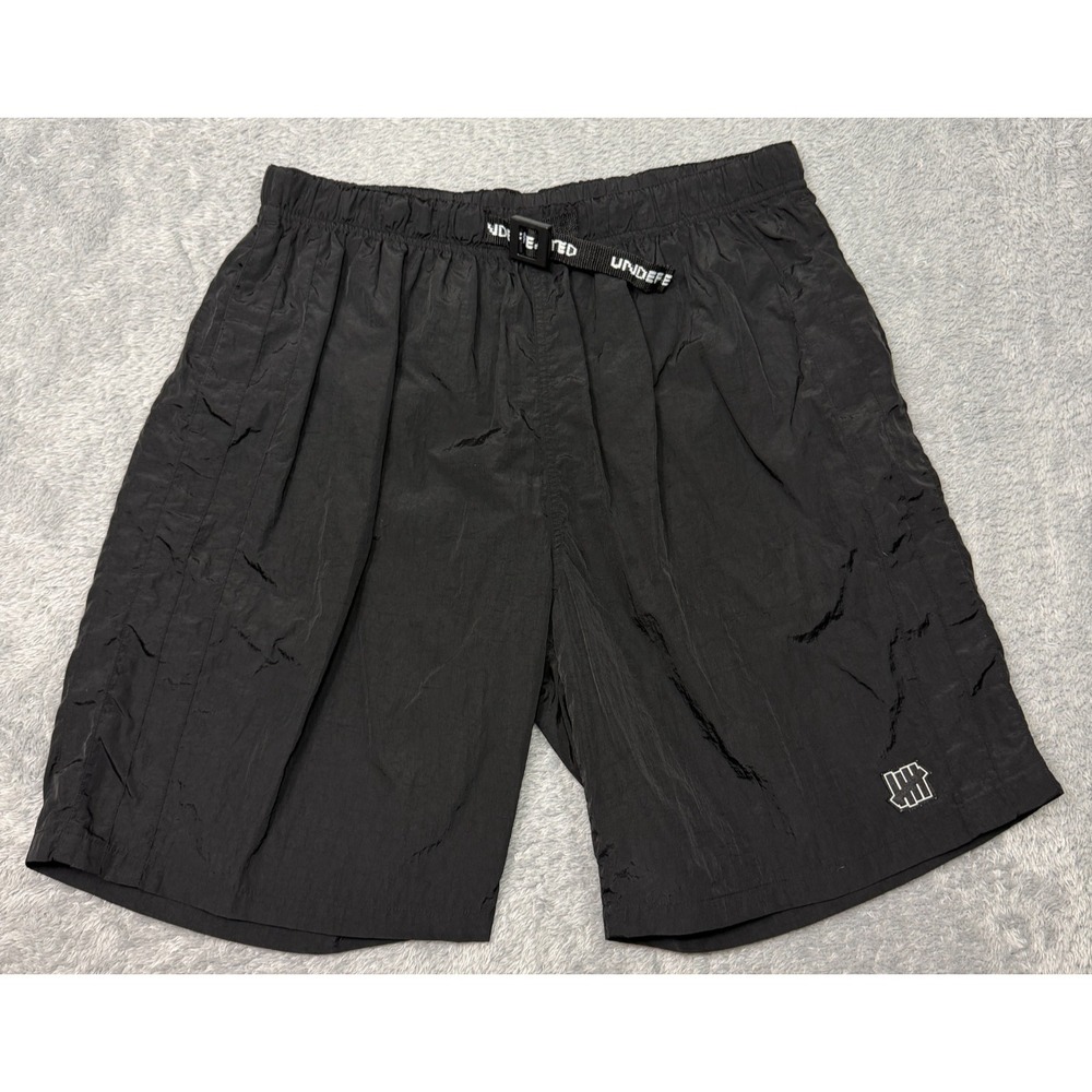 Undefeated Shorts Mens Size XL Black Nylon Logo Belted Spellout Elastic Waist